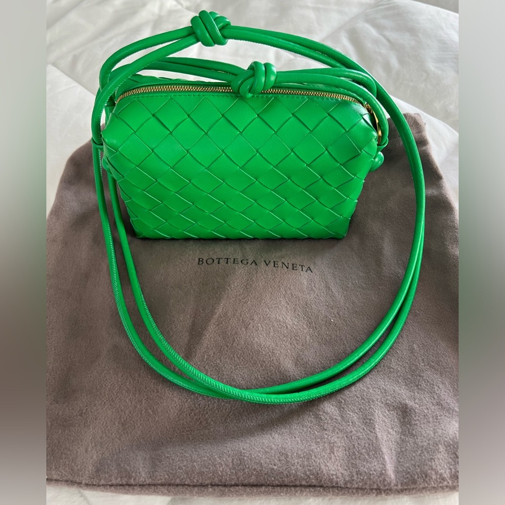 Bottega Veneta Mini Loop Camera Bag in Parakeet Green with Gold Harware